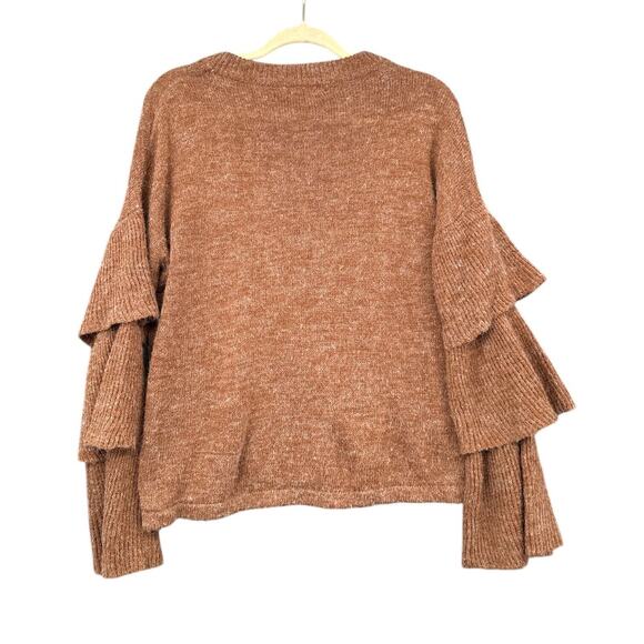 Lumière Brown Tiered Ruffle Sleeves Crew Neck Pullover Sweater Womens‎ Small - Picture 2 of 6